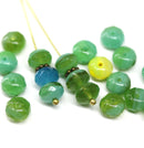 5x8mm Green Czech glass beads mixed color, Fire polished gemstone cut rondels, 20Pc