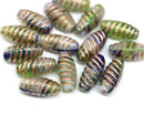 14x7mm Blue green long barrel czech glass beads copper wash, 15Pc