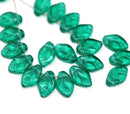12x7mm Teal leaf beads Czech glass pressed, 30Pc