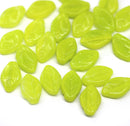 12x7mm Light green leaf beads Czech glass 30Pc