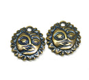 2pc Sun and Crescent Moon zodiac charms Antique brass