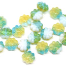 9mm Blue yellow Czech glass daisy flower beads, 20pc