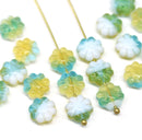 9mm Blue yellow Czech glass daisy flower beads, 20pc