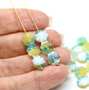 9mm Blue yellow Czech glass daisy flower beads, 20pc