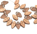 10x6mm Frosted glass light copper small leaf glass beads, 40Pc