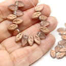 10x6mm Frosted glass light copper small leaf glass beads, 40Pc