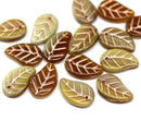 14x9mm Brown beige Czech glass leaves, copper wash, 15pc