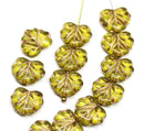 11x13mm Light olive green maple glass leaves, copper inlays - 15pc