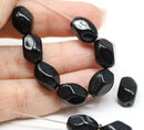 13x9mm Jet black twisted czech glass barrel bead, 10Pc