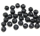 6mm Black round melon shape czech glass beads - 30Pc