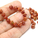 6mm Red fancy small bicone beads Golden inlays 50pc