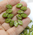 12x7mm Mixed green Czech glass beads, 30pc