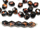 5mm Black bicone beads copper flakes Czech glass fire polished 50pc