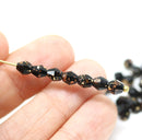 5mm Black bicone beads golden flakes Czech glass fire polished 50pc
