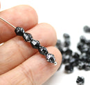 5mm Black bicone beads silver flakes Czech glass fire polished 50pc