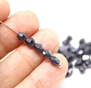 5mm Black bicone beads purple luster Czech glass fire polished 50pc