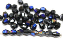 5mm Black bicone beads Blue luster Czech glass fire polished 50pc