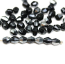 5mm Black bicone beads silver luster Czech glass fire polished 50pc