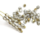 4mm Frosted gray Czech glass beads, fire polished round faceted spacers - 50Pc