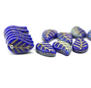 14x9mm Blue gray Czech glass leaves, gold wash, 15pc