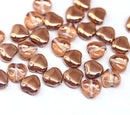8mm Light copper heart, Transparent czech glass pressed beads, 30Pc