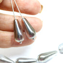 20x9mm Crystal clear pear shape teardrop czech glass beads, metallic luster, 4pc