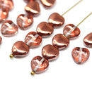 8mm Light copper heart, Transparent czech glass pressed beads, 30Pc