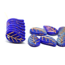 14x9mm Blue gray Czech glass leaves, copper wash, 15pc