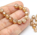 6mm Light brown round melon shape Silver wash czech glass beads - 30Pc