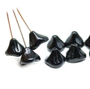 12x10mm Black bell flowers, Czech glass beads - 10pc
