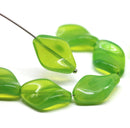19x13mm Opal green oval Czech glass large wavy beads - 4Pc