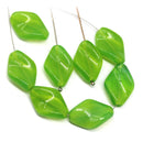 19x13mm Opal green oval Czech glass large wavy beads - 4Pc