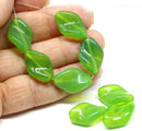 19x13mm Opal green oval Czech glass large wavy beads - 4Pc