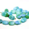 10x7mm Blue green puffy oval czech glass pressed beads, 20pc