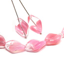 19x13mm Pink oval Czech glass large wavy beads - 4Pc