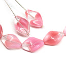 19x13mm Pink oval Czech glass large wavy beads - 4Pc