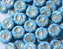 18mm Blue flower Czech glass beads, floral ornament beads pair, 2pc