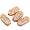 25x12mm Large oval beige flat czech glass beads with copper ornament - 4pc