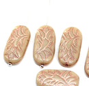 25x12mm Large oval beige flat czech glass beads with copper ornament - 4pc