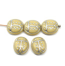 13x11mm Beige silver ladybug Czech glass beads, 4pc