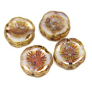 14mm Rustic picasso pansy Czech glass beads - 4Pc