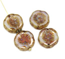 14mm Rustic picasso pansy Czech glass beads - 4Pc