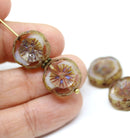 14mm Rustic picasso pansy Czech glass beads - 4Pc