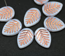 12x16mm White side drilled leaf beads, copper inlays, 10pc