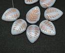 12x16mm White side drilled leaf beads, copper inlays, 10pc