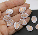 12x16mm White side drilled leaf beads, copper inlays, 10pc