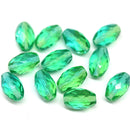 12x8mm Teal yellow barrel czech glass fire polished oval beads, 6Pc