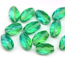 12x8mm Teal yellow barrel czech glass fire polished oval beads, 6Pc