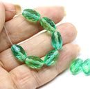 12x8mm Teal yellow barrel czech glass fire polished oval beads, 6Pc