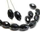 12x8mm Jet black barrel czech glass fire polished oval beads, 6Pc